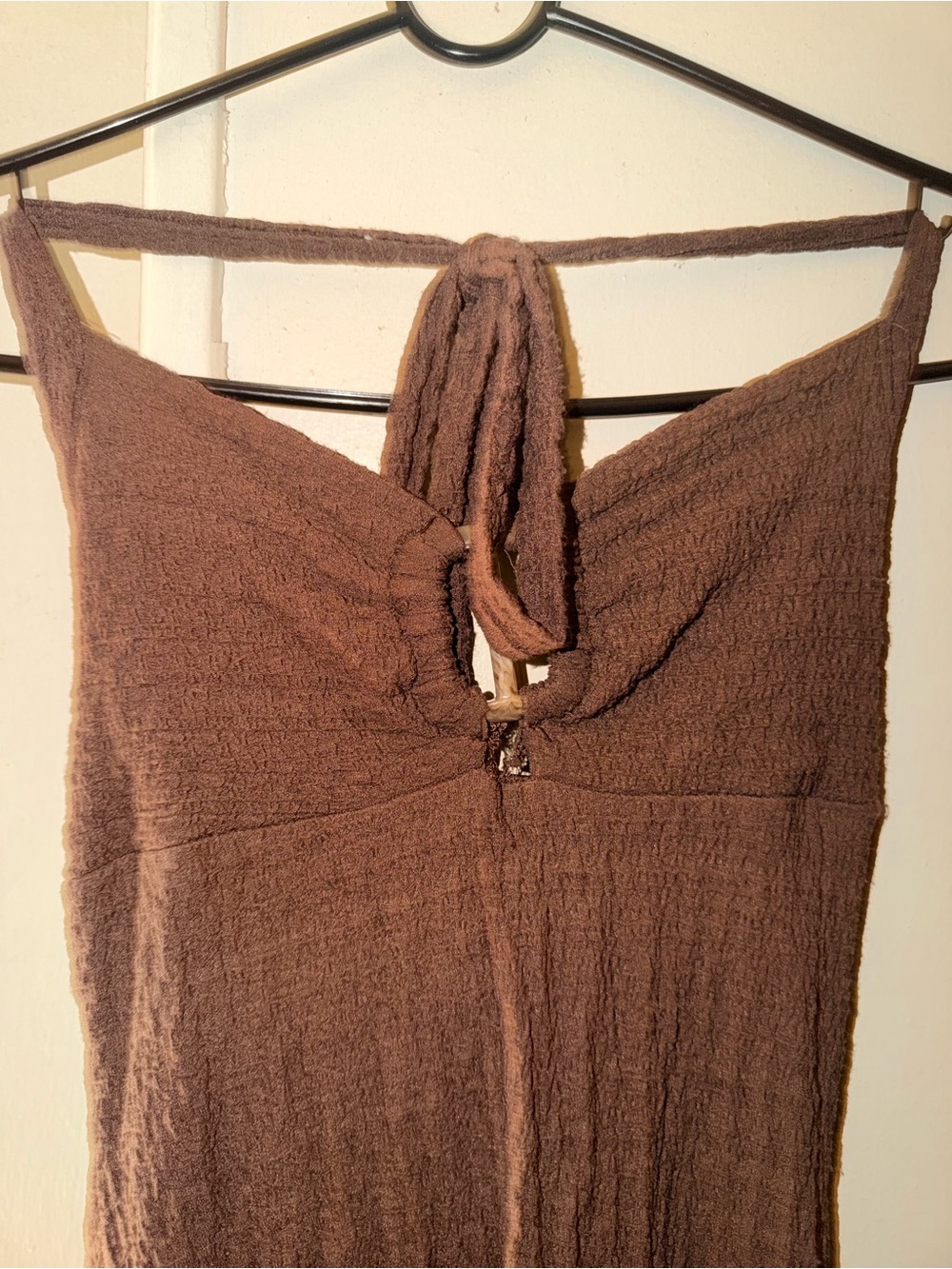 Women’s Brown Textured Midi Dress with Halter Tie